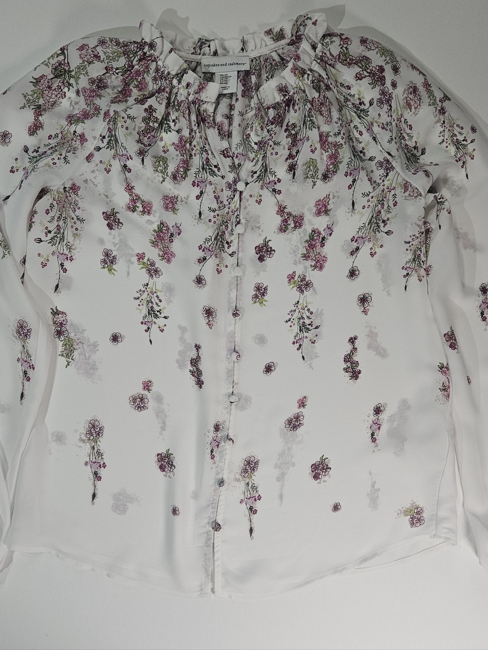 Cupcakes And Cashmere Blouse Womens XS White Pink‎ Floral Feminine Cottagecore